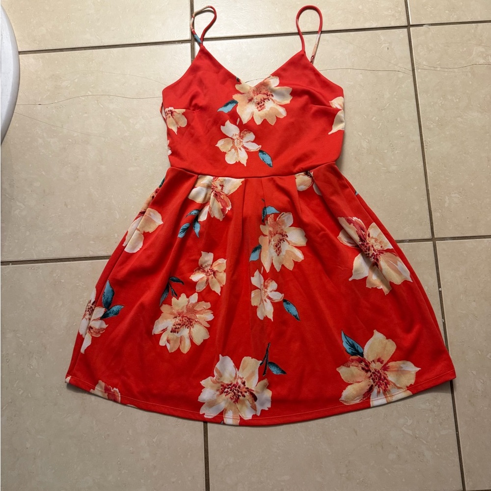 Monteau Red Floral Casual Dress
